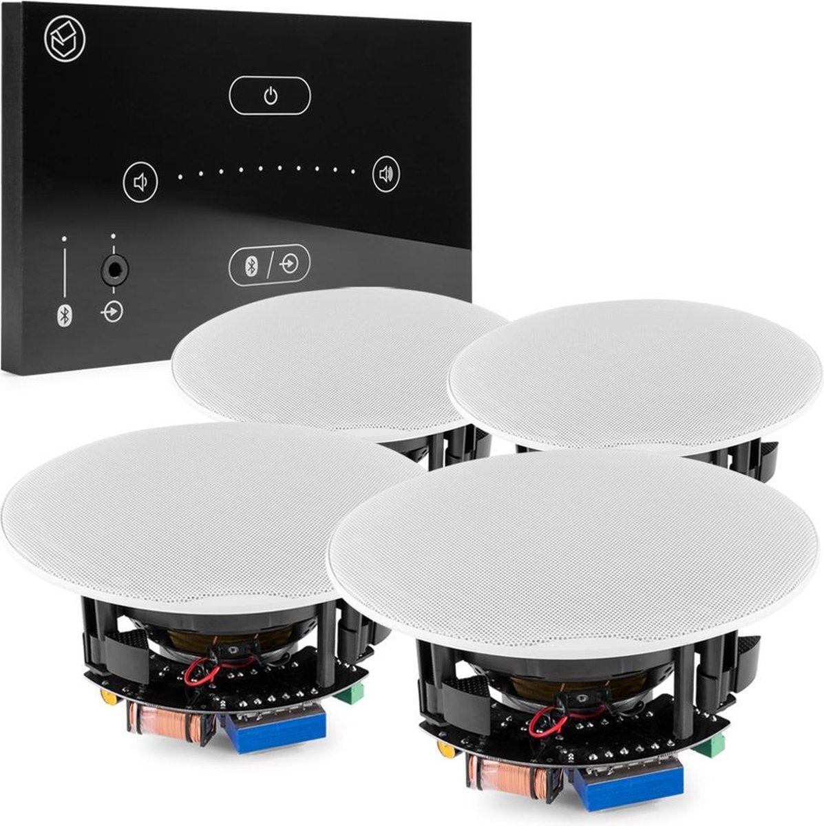 Inbouw geluidsinstallatie - Systemline E50 inbouw Bluetooth versterker met vier plafondspeakers voor keuken