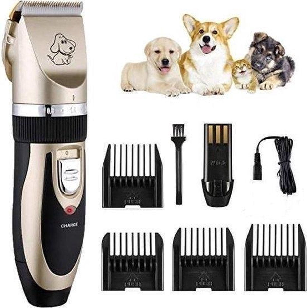 Rock&Rose Professionele Dierentondeuse - Hondentondeuse - Katten tondeuse - Hondentrimmer - 4 Opzetstukken - Scheerapparaat