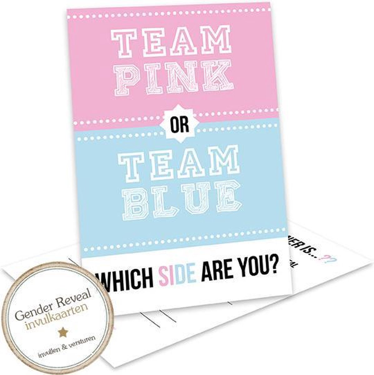 Baby Gender Reveal uitnodiging - Gender reveal party - invulkaarten - Team Pink or Team Blue - GR508 (12 stuks )
