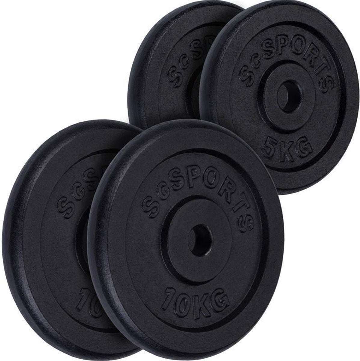 ScSPORTS® Gewichten set 30 kg - 2x5 - 2x10 kg - Gietijzer - Boring 30 mm - Halterschijven