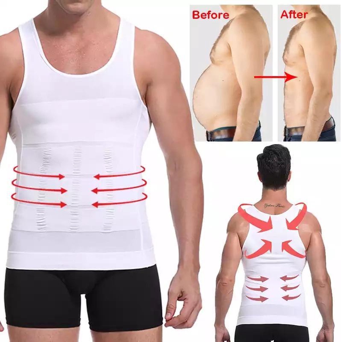 Corrigerend Hemd Mannen -Houding correctie hemd/shirt - Body Buik Shapewear Shirt -  Slim Waist Shaper - Figuurcorrigerend Correctie Ondershirt - Postuur Corrector . Maat L