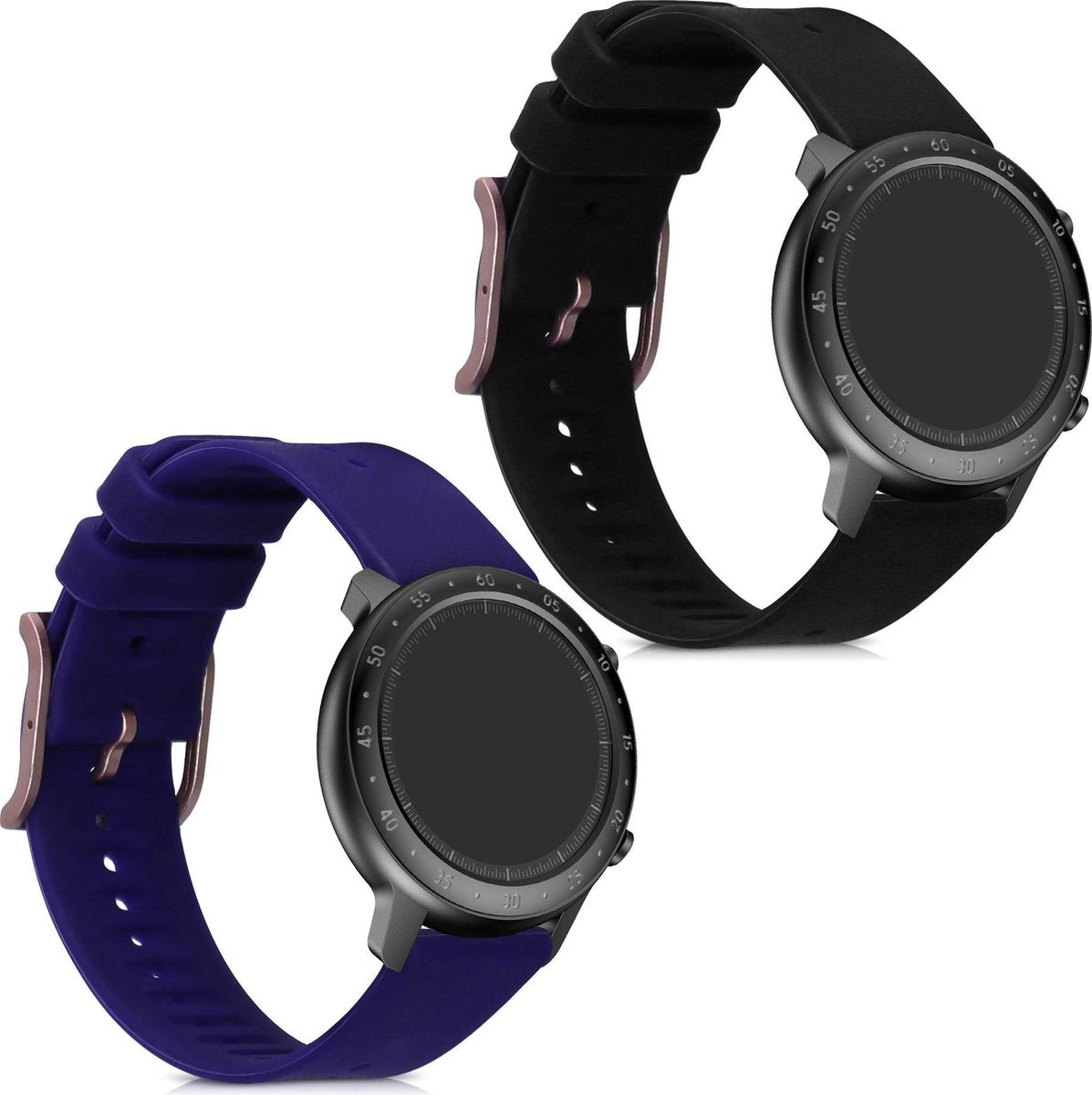 kwmobile 2x horlogeband voor Ticwatch GTX - siliconen band voor fitnesstracker - zwart / donkerblauw