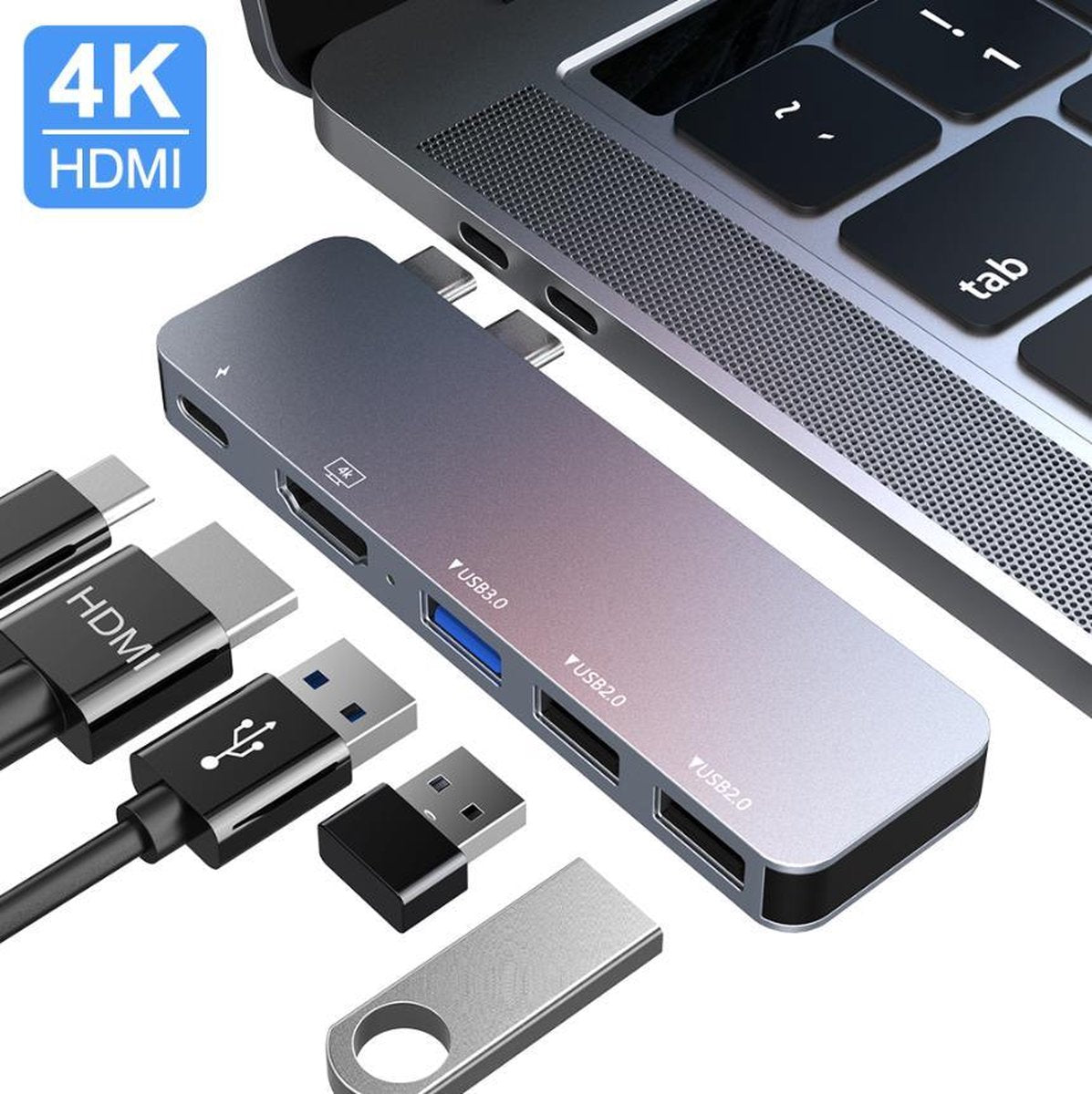 MacBook USB-C Adapter Hub 5 in 1 | HDMI / USB-C Data & Power Delivery / USB-A 2.0 & 3.0