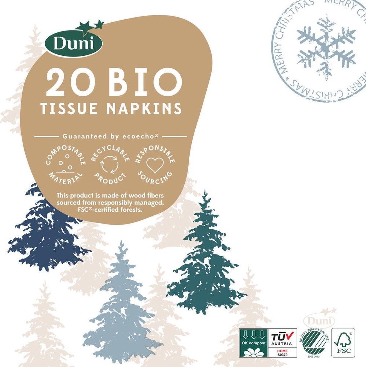 Duni Servetten Trees 3-laags 24 X 24 Cm Papier Wit 20 Stuks