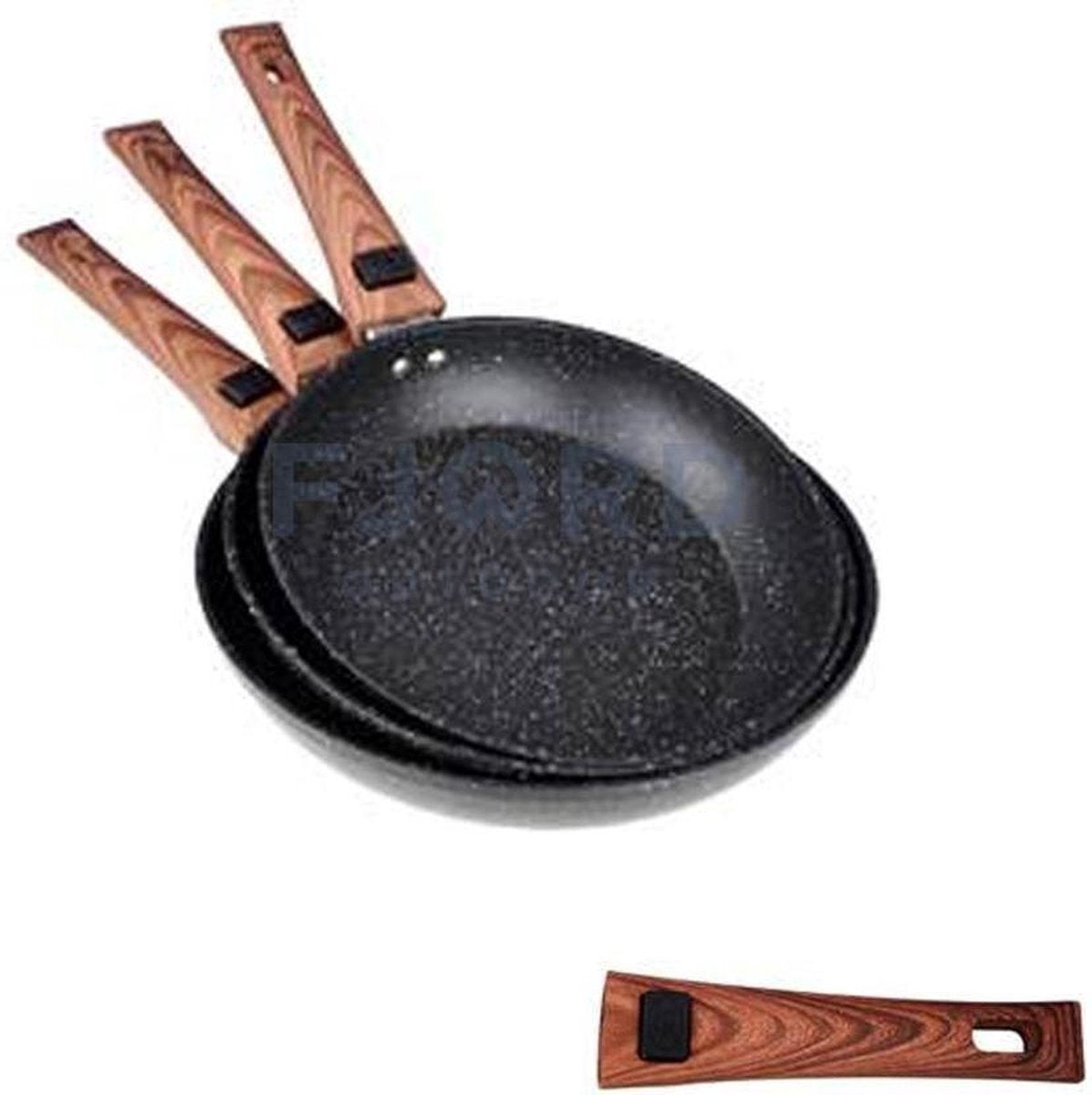 Gimex Black Line Houtdecor Koekenpannenset 3-delig