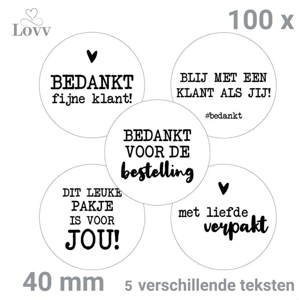 Sluitstickers-Thank You Stickers- Large-Bedankt Stickers-5 Teksten-100 Stuks- 40 mm