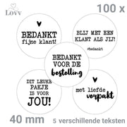Sluitstickers-Thank You Stickers- Large-Bedankt Stickers-5 Teksten-100 Stuks- 40 mm