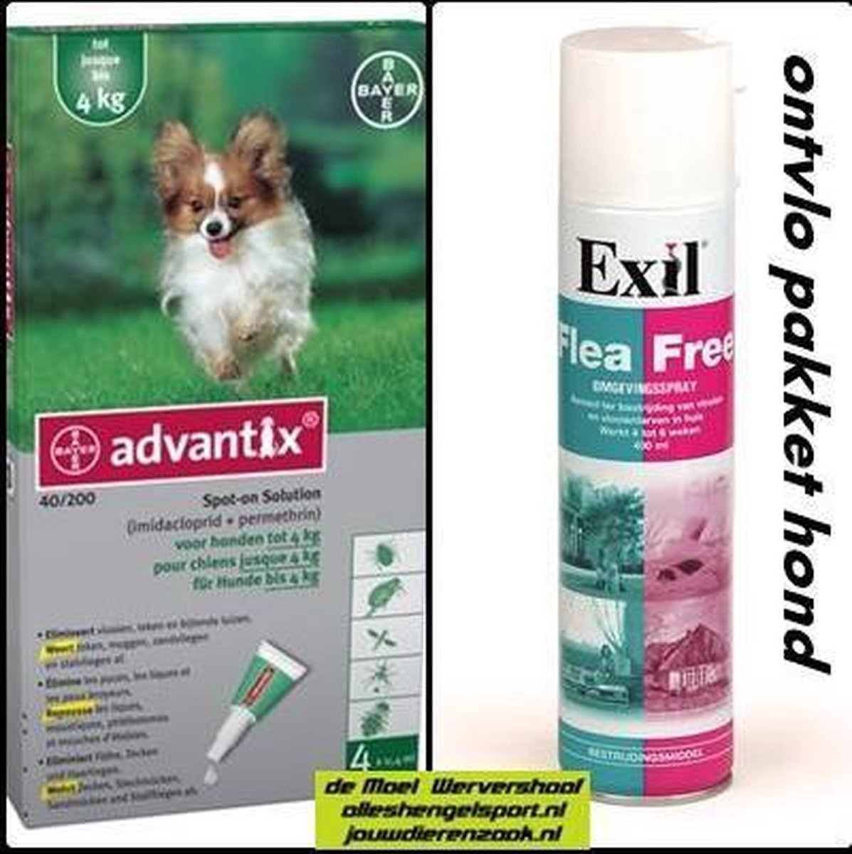teken en vlooien pakket voor de hond tot 4 kg - Exil flea free omgevingsspray + 4 pipetten advantix hond 40/200