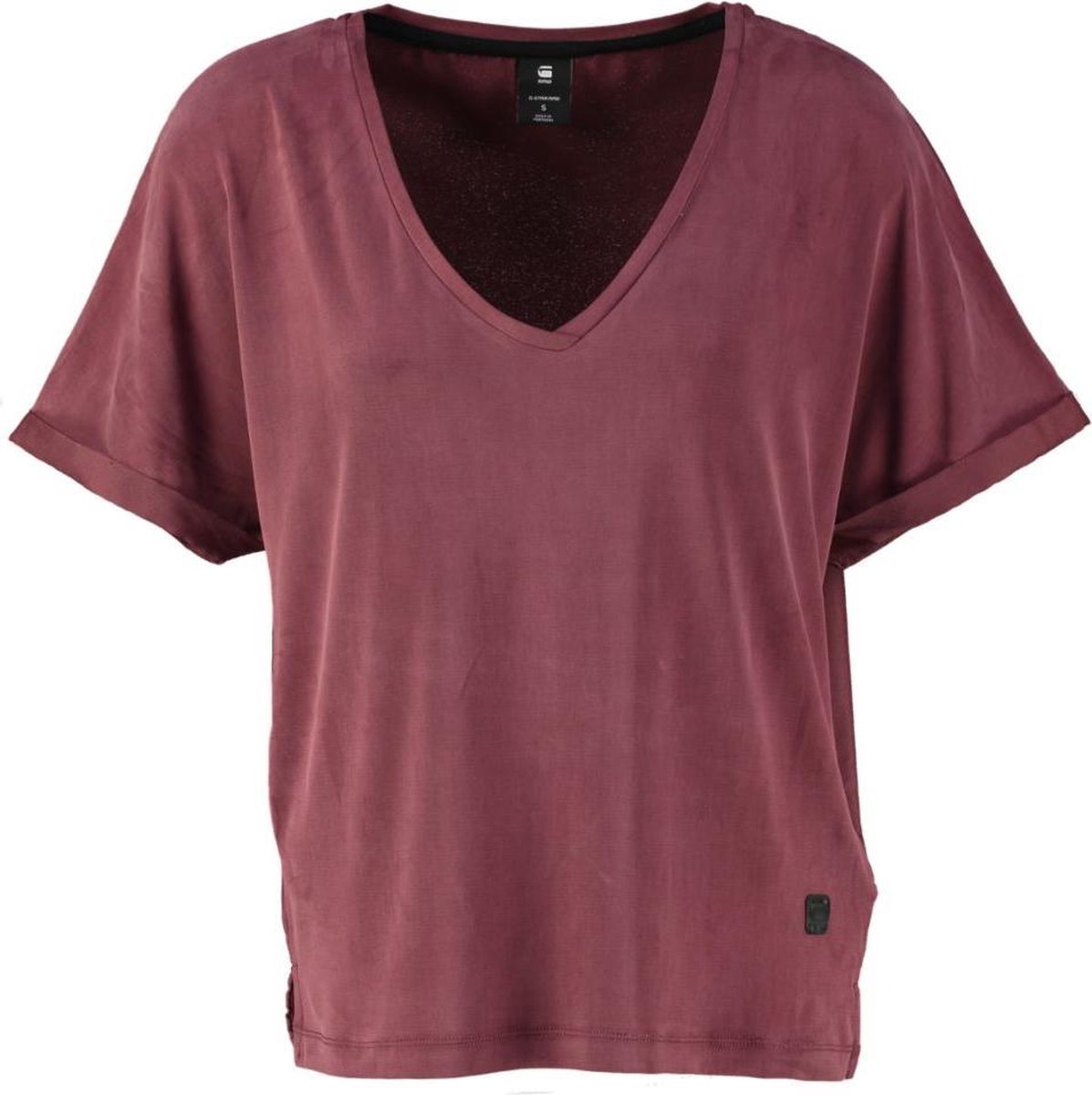 G-star port red soepel zijdezacht shirt materiaalmix wijde mouwen diepe v-hals - loose fit - Maat M