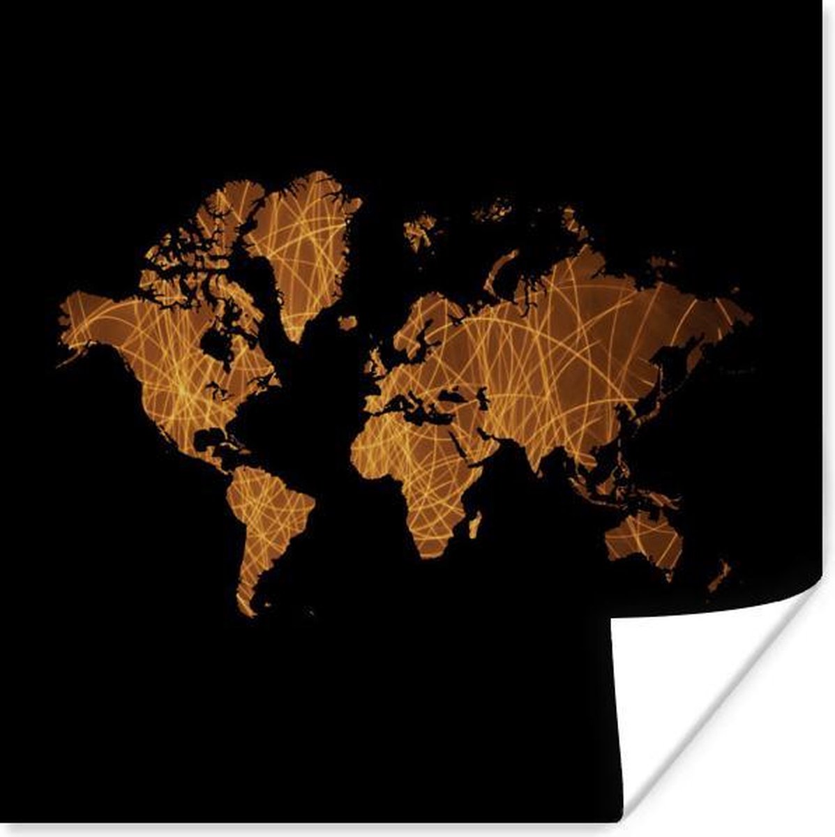 Muurdecoratie - Wereldkaart - Goud - Bruin - 50x50 cm - Poster