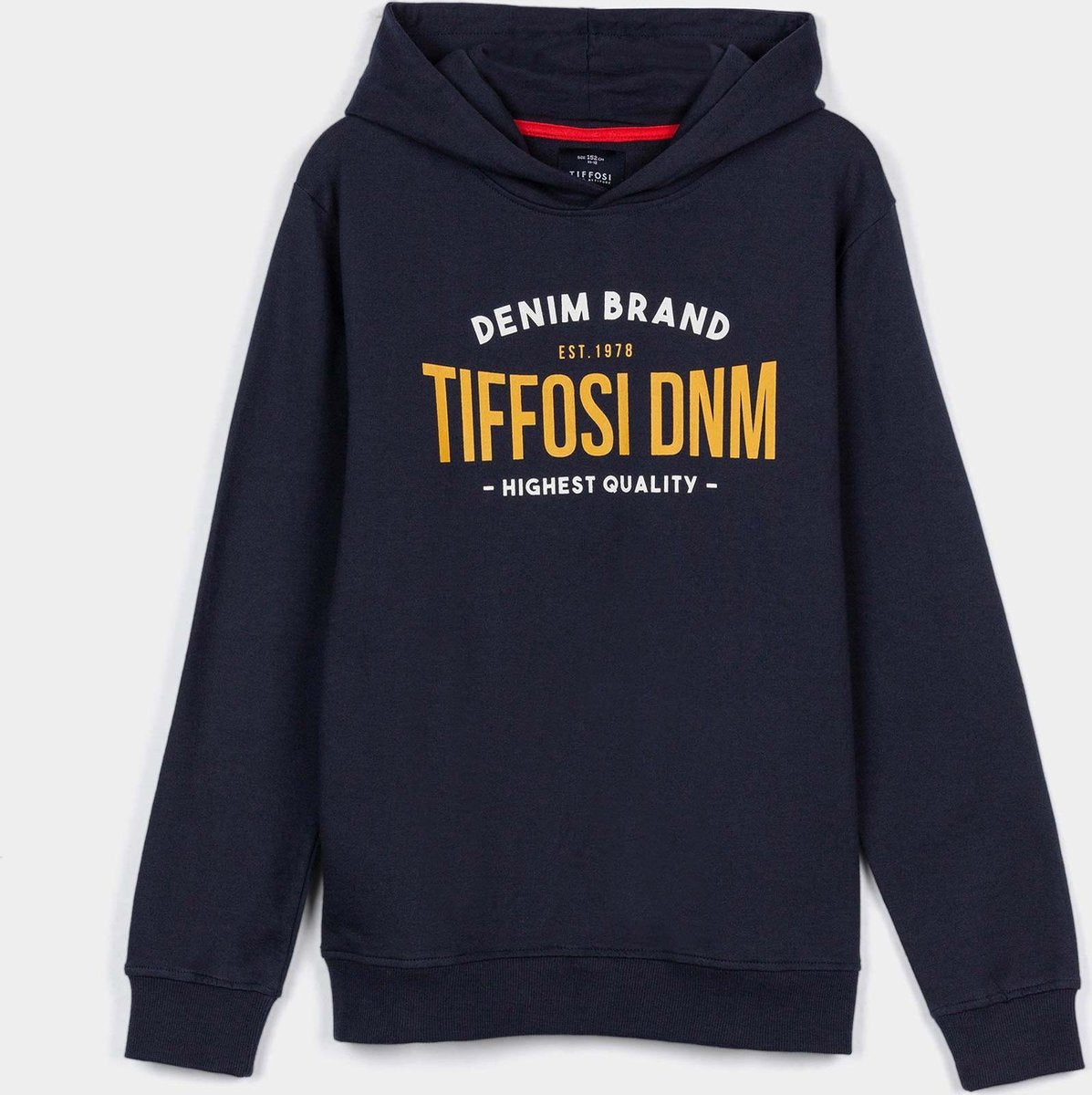 Tiffosi hoody navy met oranje / blauwe tekst maat 116