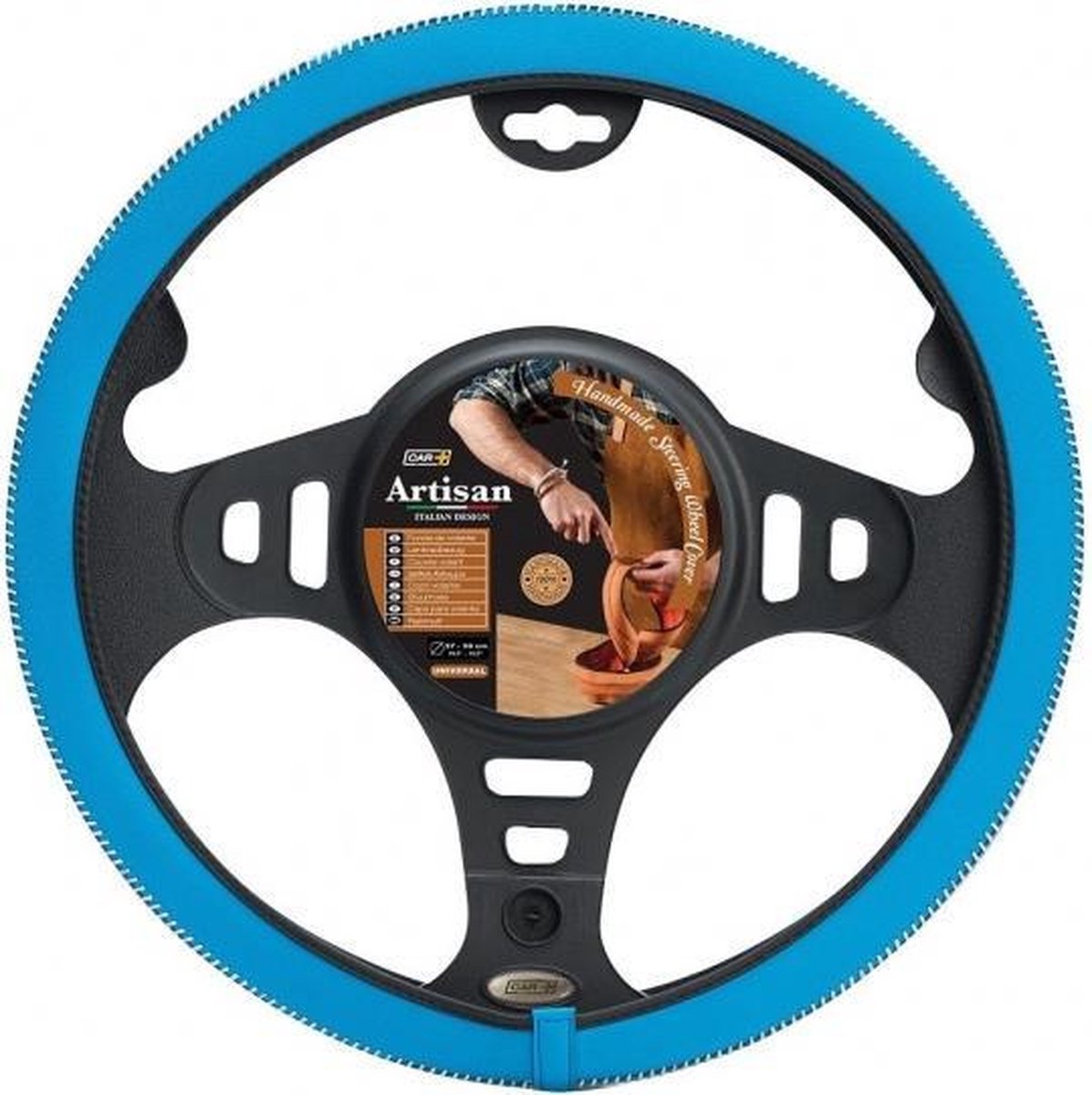 Car Plus Stuurhoes Artisan Universeel Kunstleer Blauw/wit 37-39 Cm