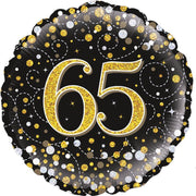 Glitter helium folie-ballon 65  jaar zwart goud.