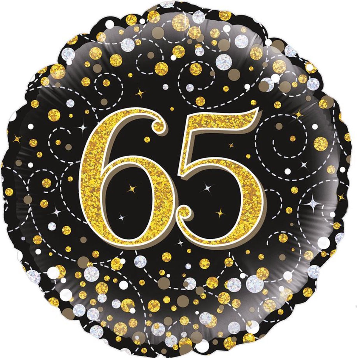 Glitter helium folie-ballon 65  jaar zwart goud.