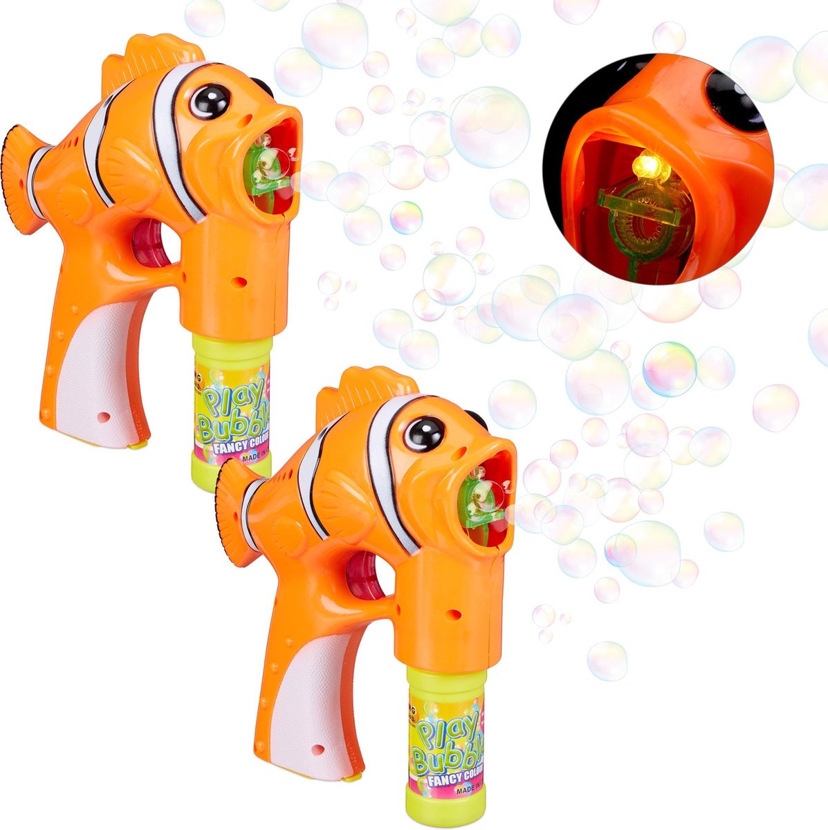 relaxdays 2 x bellenblaas pistool vis - bellenblaaspistool - LED - op batterijen