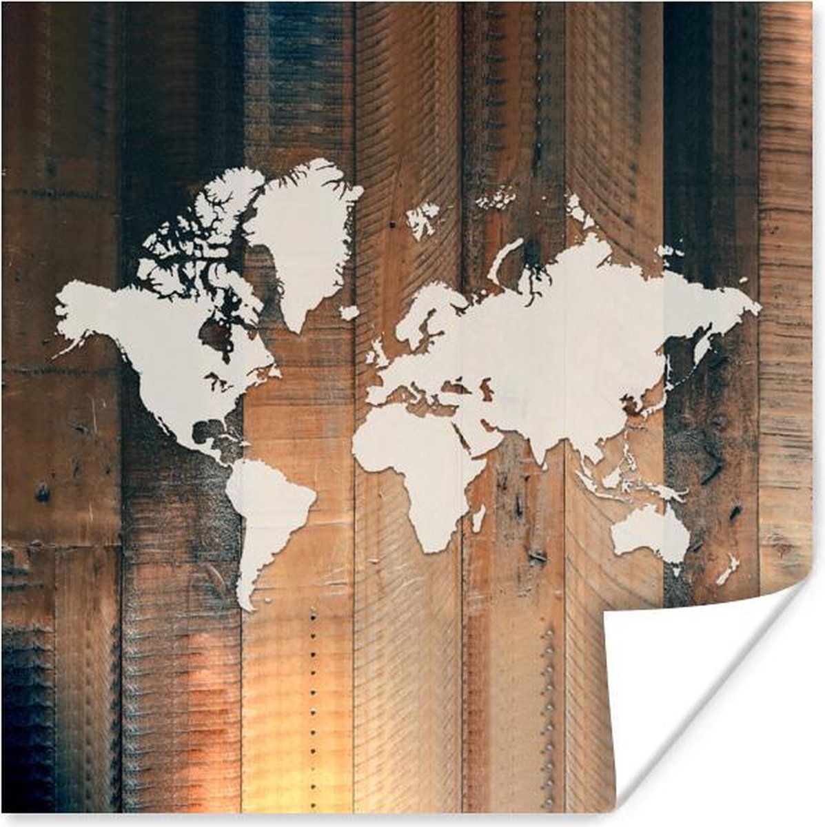 Muurdecoratie - Wereldkaart - Simpel - Hout - 50x50 cm - Poster