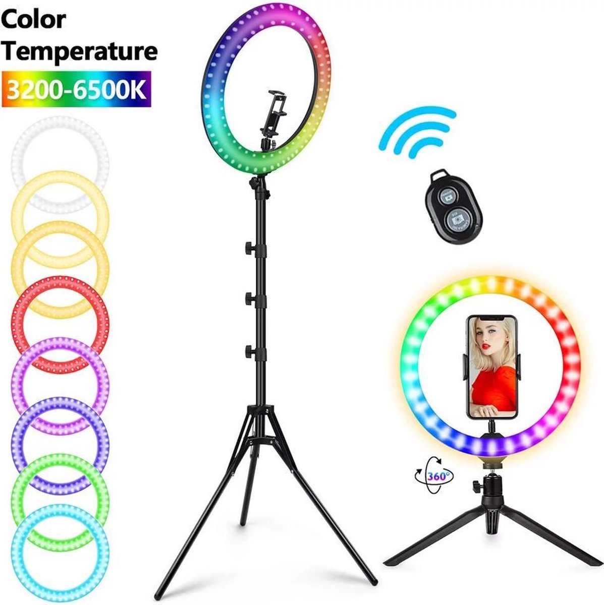 Ringlamp met statief | USB Statief Met Dimbare RGB Ledlamp voor Iphone en samsung | Youtube Live / Facebook Live