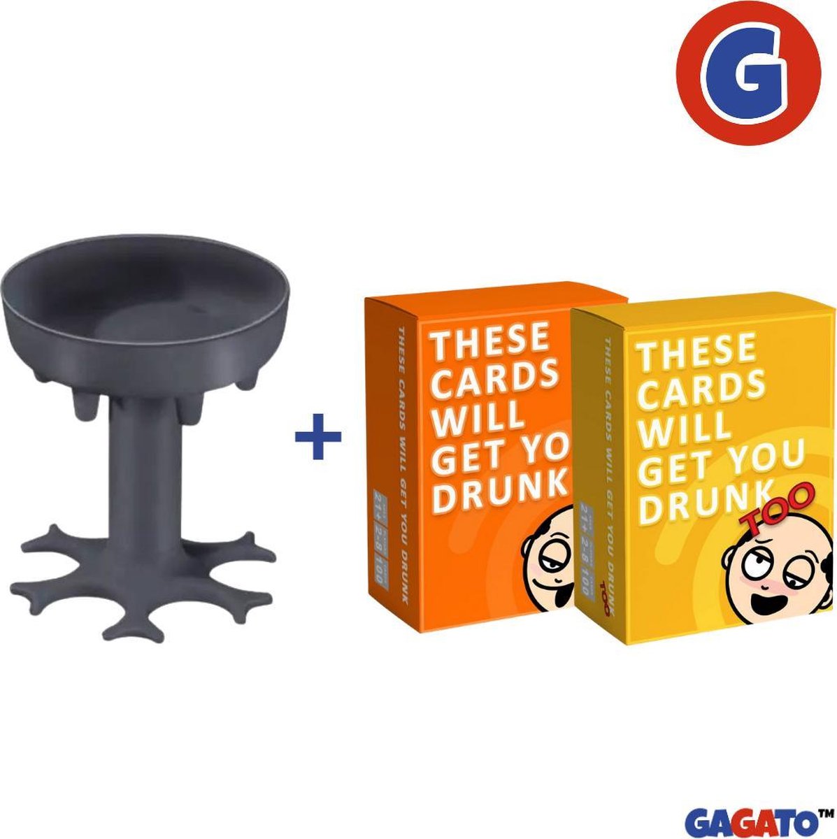 Set van 2 stuks - Drankspel - These Cards Will Get You Drunk & These Cards Will Get You Drunk Too - Kaartspel - Set Kaarten – Inclusief Shot Dispenser Grijs