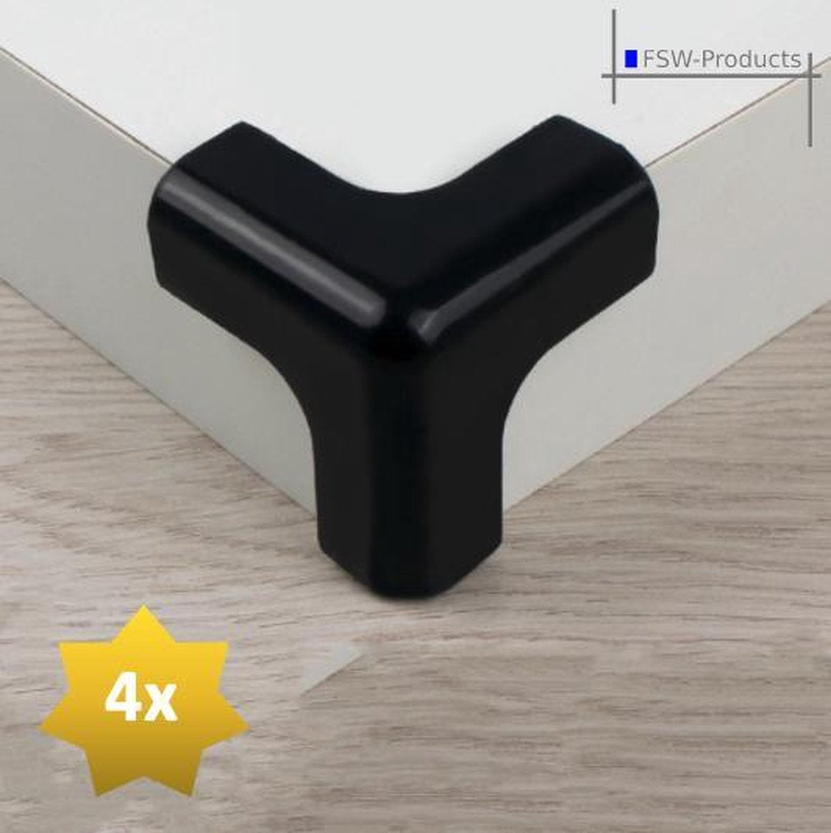 FSW-Products - 4 Stuks - Siliconen Tafel Hoekbeschermers Set - T-vorm - 3M Tape - Zwart - Tafelhoek Beschermers - Beschermhoeken - Veiligheid Baby Peuter en Kind - Zelfklevende tafelhoek beschermers - Tafelhoekbescherming - Kinderbeveiliging
