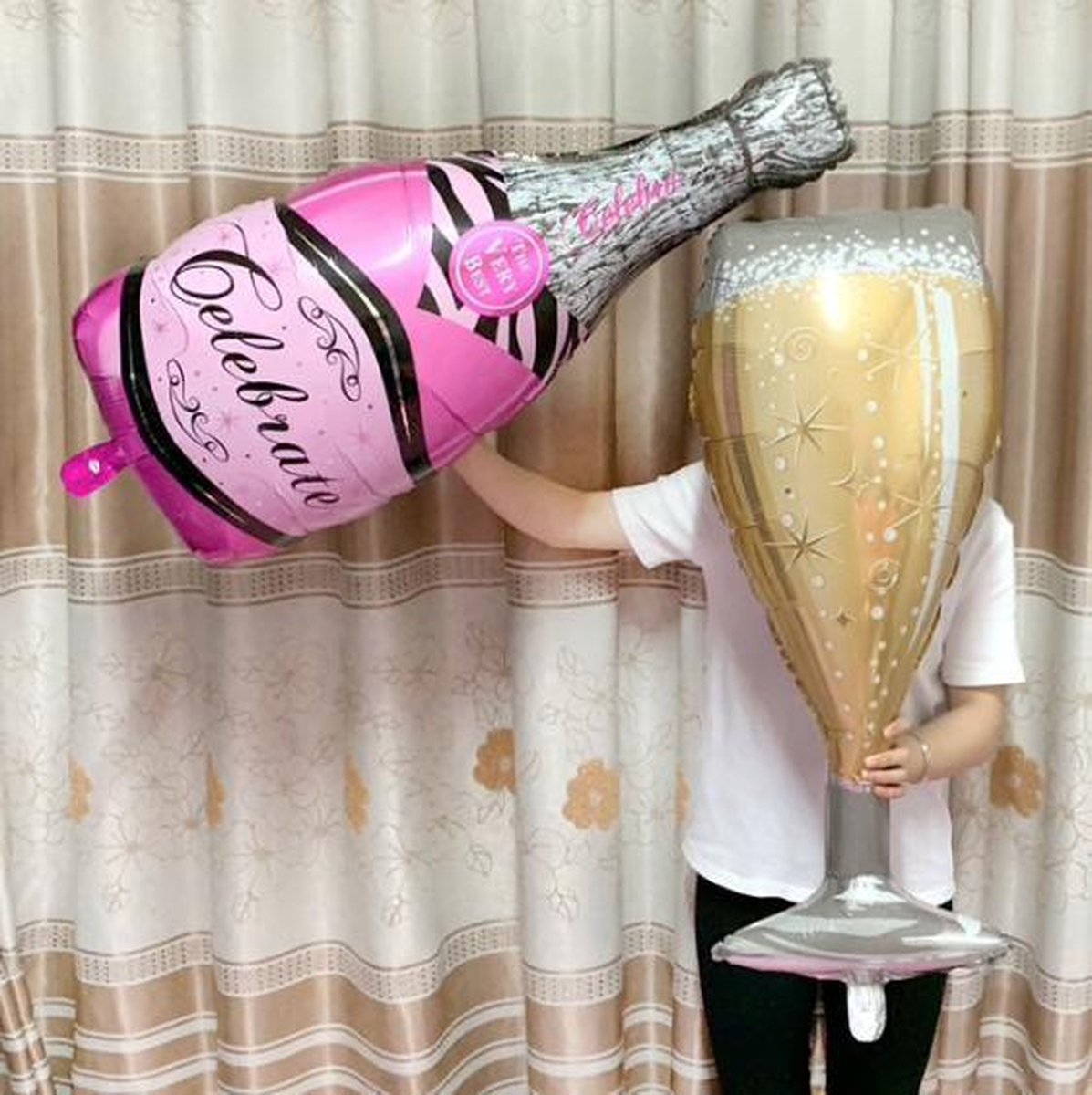Folieballon Roze Let's Celebrate met groot glas