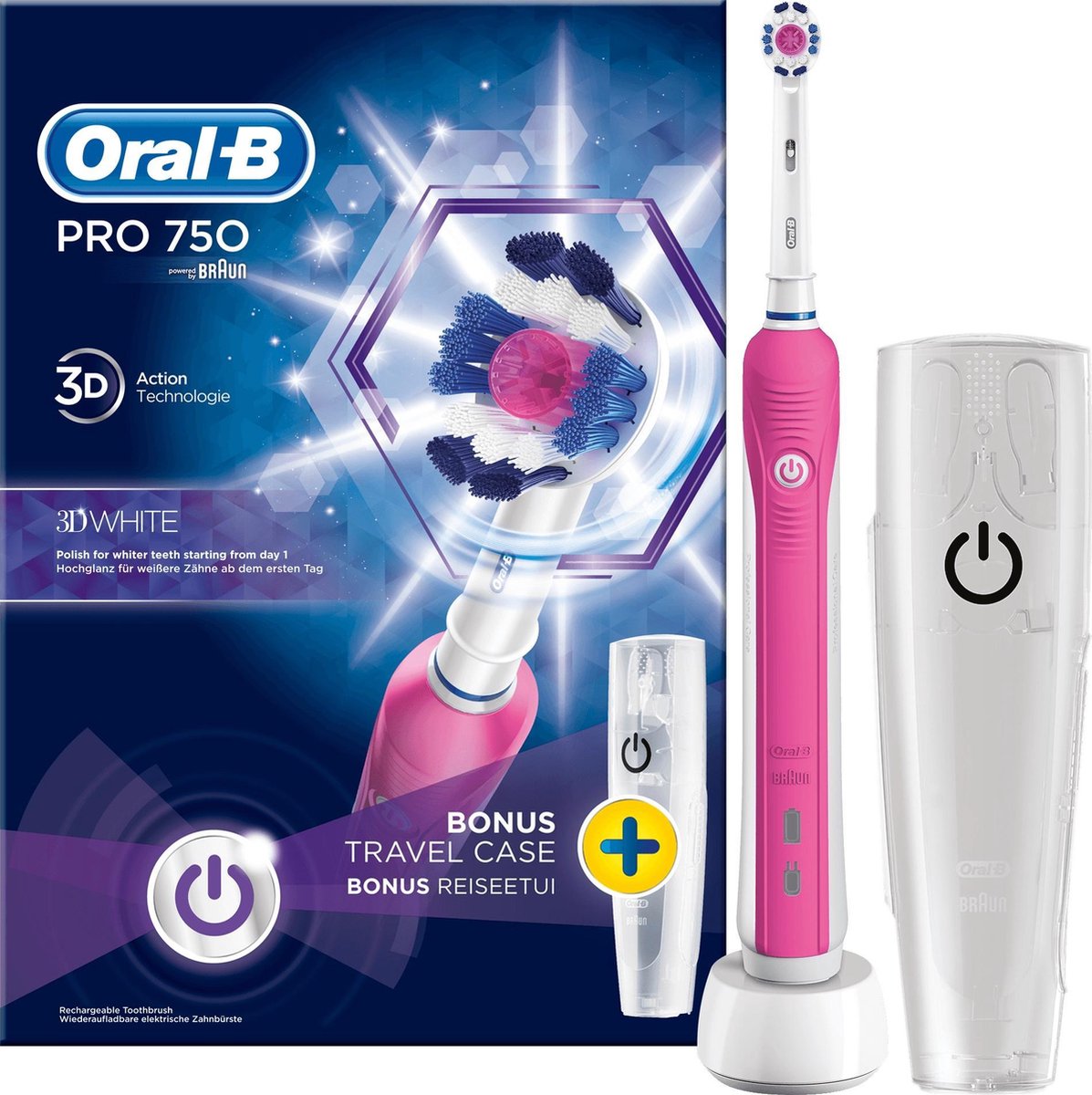 Oral-B PRO 750 - 3DWhite - Elektrische Tandenborstel - Inclusief Reisetui