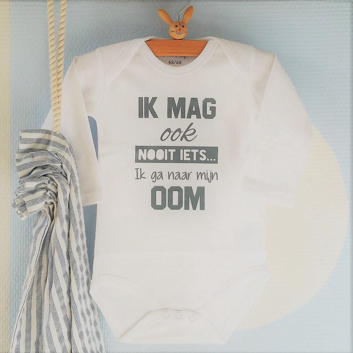 Baby Rompertje met tekst Ik mag ook nooit iets ik ga naar mijn oom | Lange mouw | wit zwart | maat 50/56 | Zwangerschapsaankondiging grappig cadeau