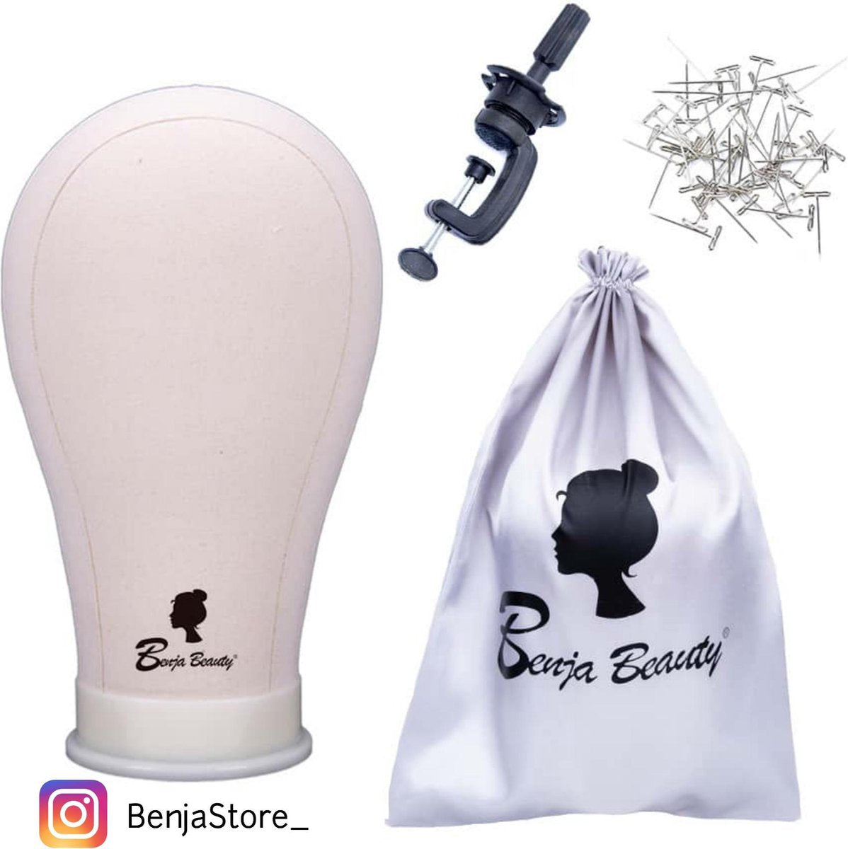 BenjaBeauty® Oefenhoofd|Mannequin hoofd|Pruikenhoofd|Pruikenstandaard|Pruiken dames| Pruik|Satijn|22 inch