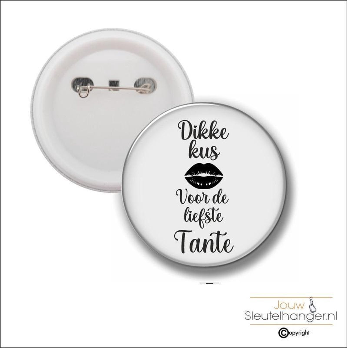 Button Met Speld 58 MM - Dikke Kus Voor De Liefste Tante