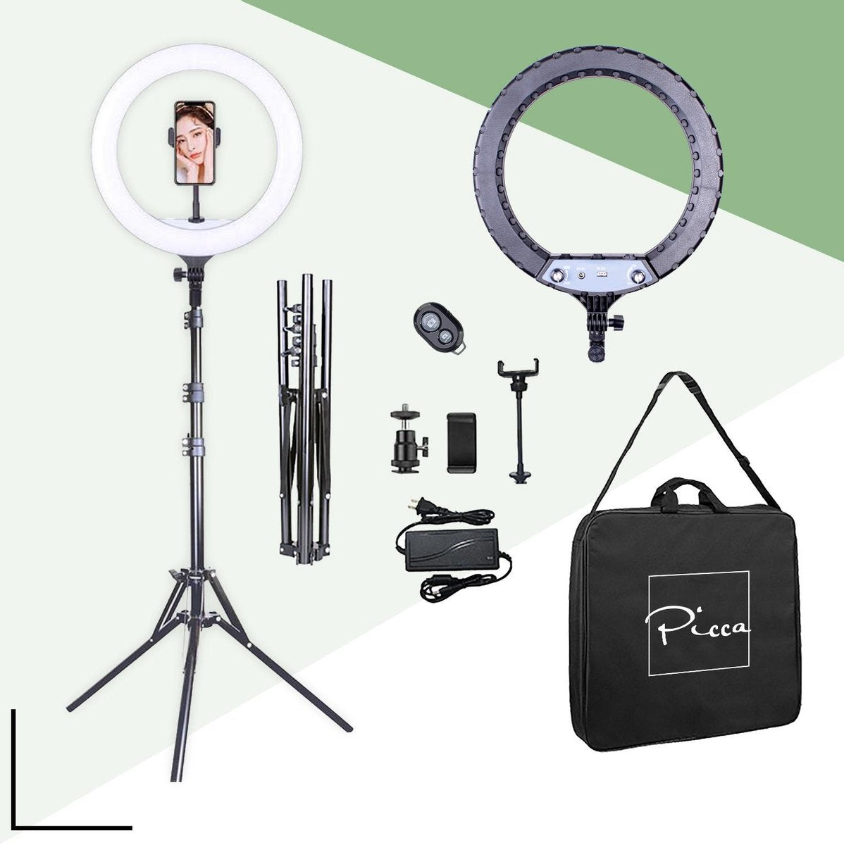 Picca 14 inch ringlamp set - led ringlight - studiolamp - fotostudio - TikTok lamp - met statief - 160 cm