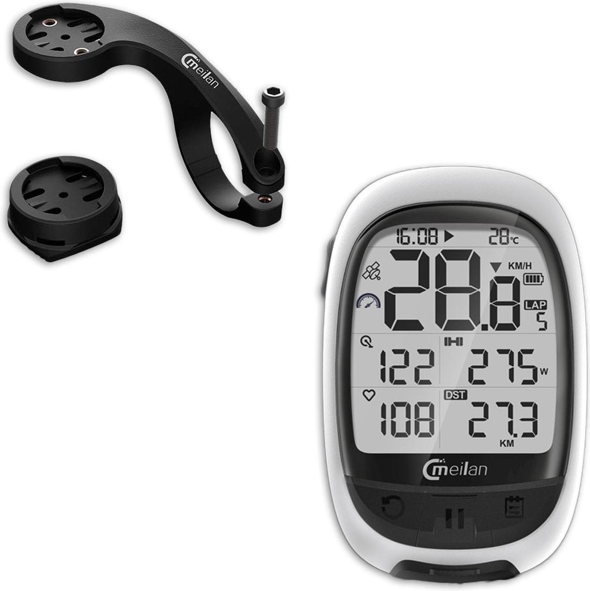 Meilan Fietscomputer GPS M2 - 266 gram - 2.4 inch - Wit/Zwart