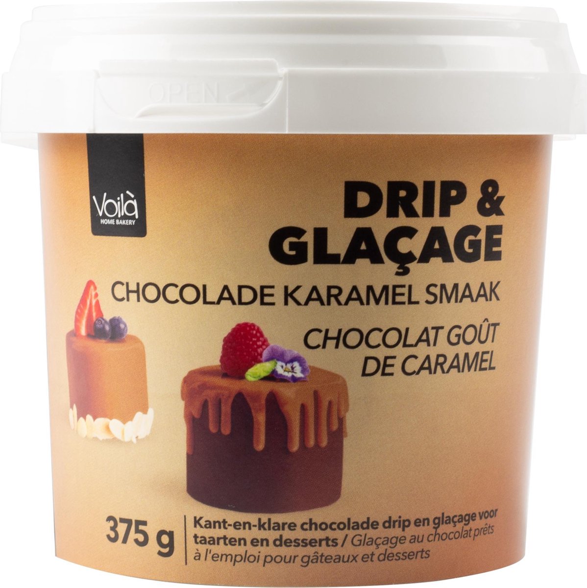 Voila Home Bakery | Drip & Glacage Chocolade Karamel – 375 gram bakje