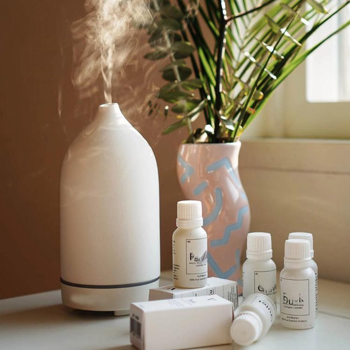 Aroma Diffuser - Keramisch - Wit - LED verlichting - Afstandsbediening