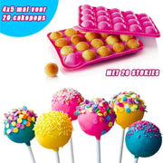 ProductGoods - Siliconen Cakepop Bakvorm - Pop Cake Maker - 20 Gaatjes + 20 Stokjes - Bakvormen