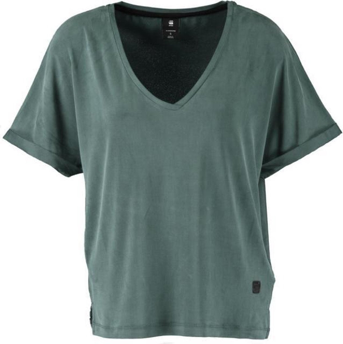 G-star balsam groen soepel zijdezacht shirt materiaalmix wijde mouwen diepe v-hals - loose fit - Maat S