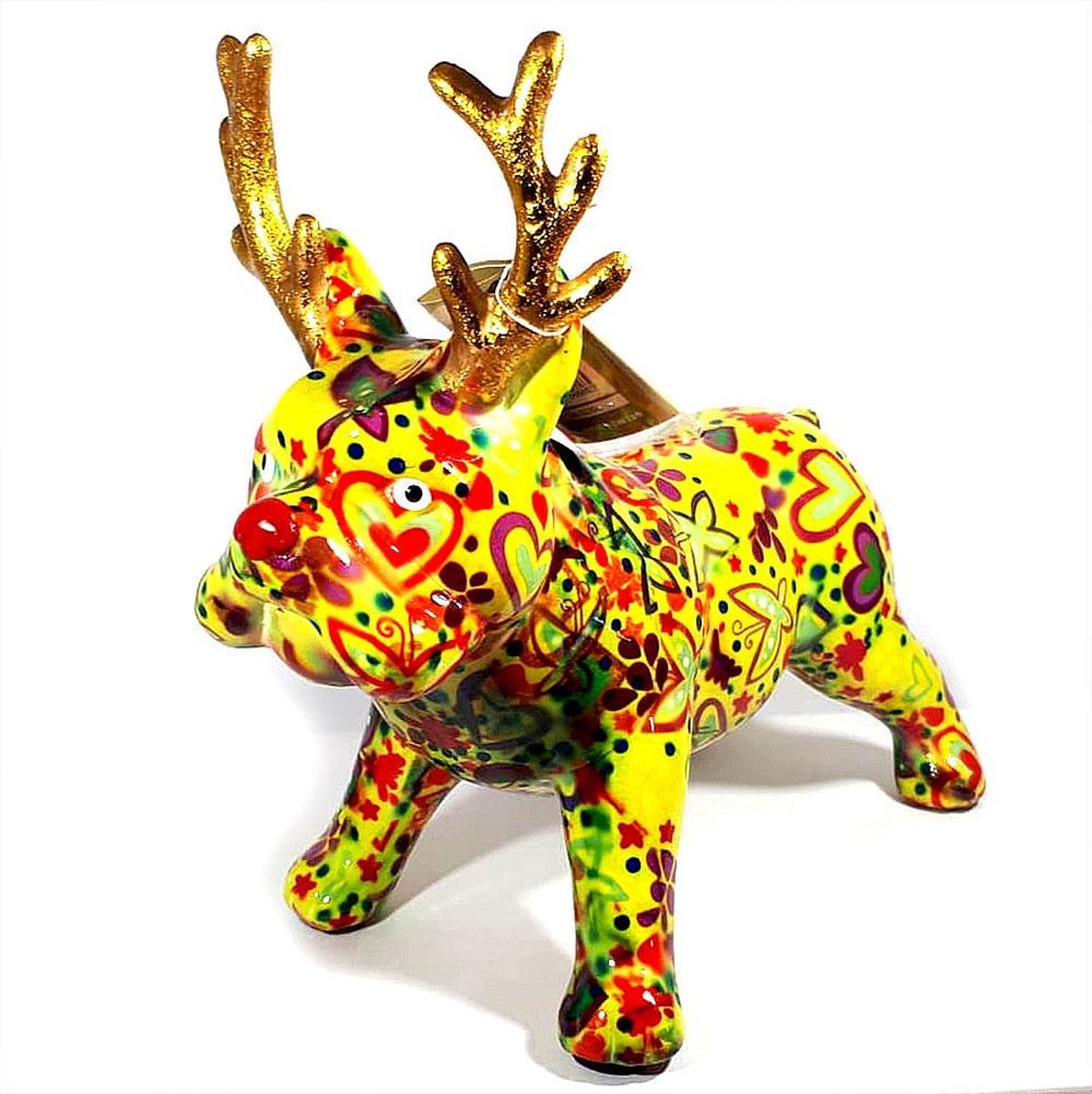 Pomme Pidou Bulldog Rudolph – (Geel met hartjes) - Spaarpot