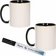 2x stuks zwart/witte drink mokken van keramiek met een zwarte porseleijn marker stift - Maak uw eigen mokken