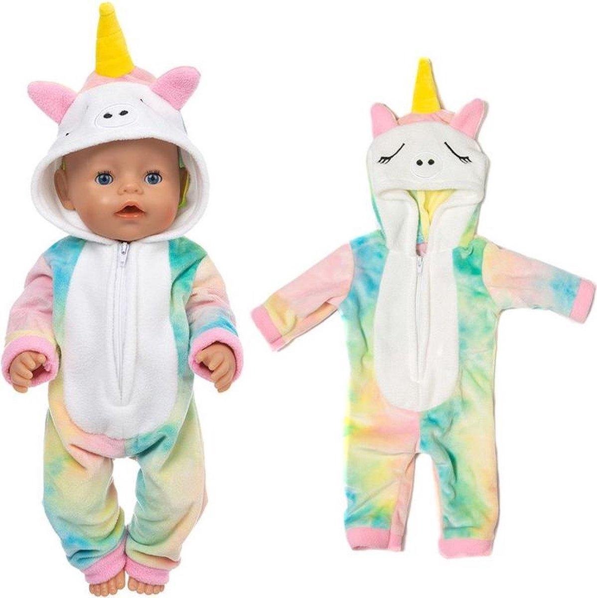 Dolldreams |  Poppenkleding voor poppen tot 43CM - Regenboog eenhoorn boxpakje - past op baby born