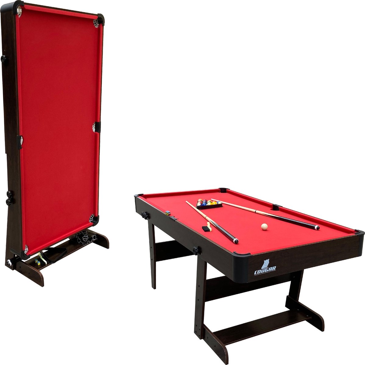 Cougar Hustle XL opklapbare Pooltafel hout/rood - 6ft. biljarttafel - Incl. accessoires