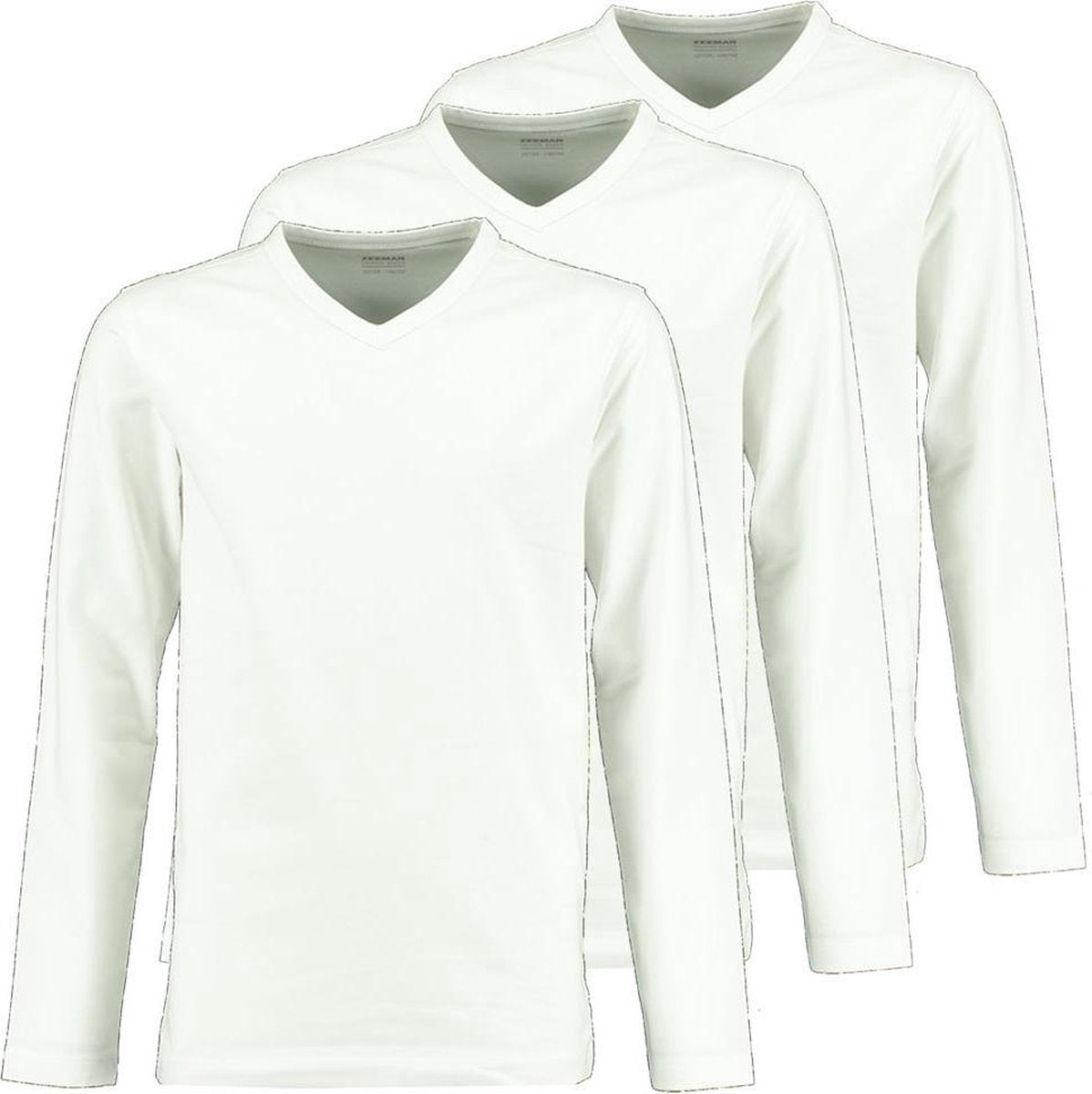 Zeeman kinder jongens T-shirt lange mouw - wit - maat 110/116 - 3 stuks