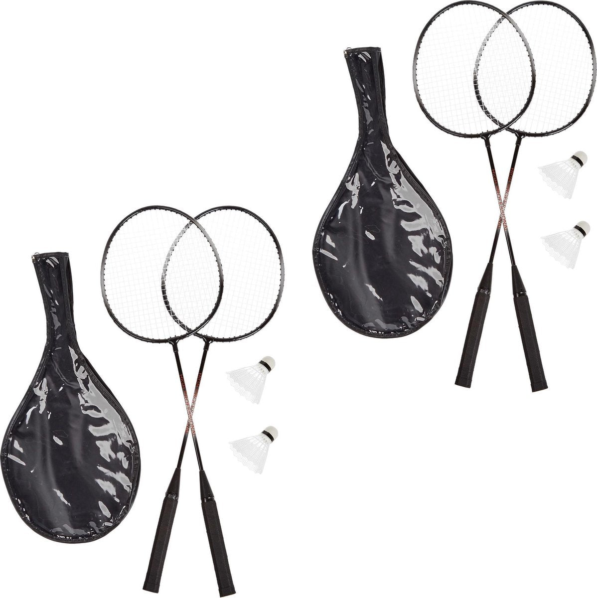 relaxdays badmintonset - 4 badminton rackets met 4 shuttles  - draagtas met schouderband