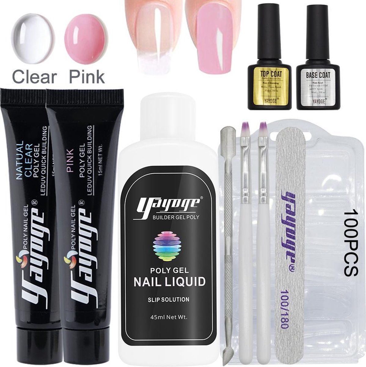 Yayoge polygel starterspakket gelnagels starterspakket gel nagellak gellak starterspakket kunstnagels led lamp 2 kleuren