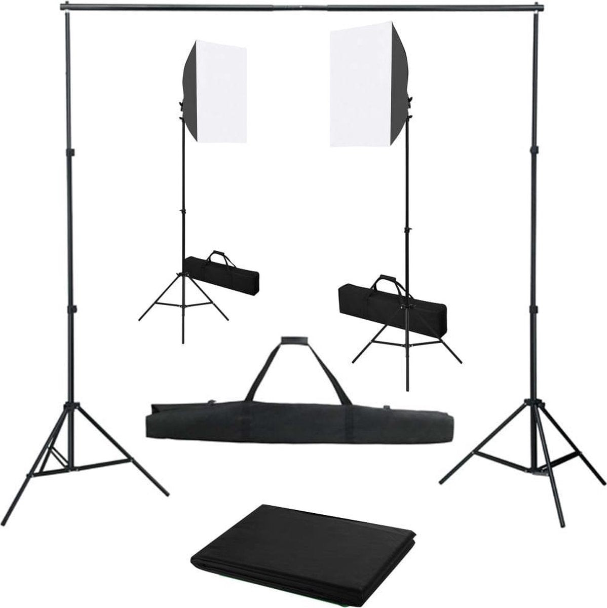Fotostudio set - Fotografie - Met softboxlampen - En achtergrond - Zwart