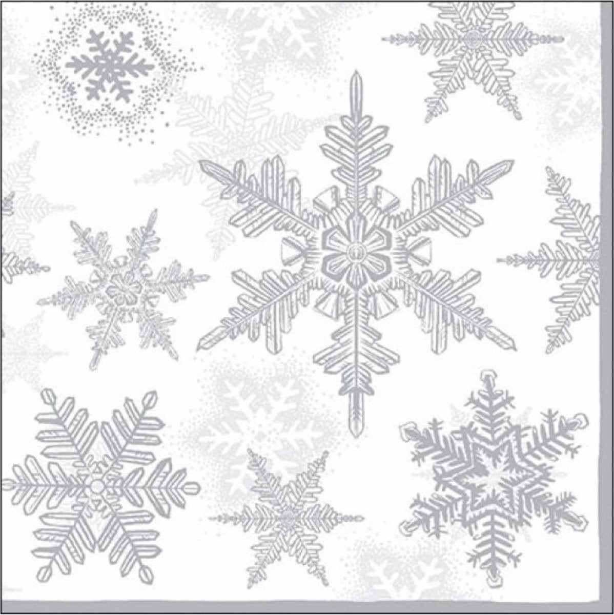 20x Servetten winter sneeuwvlokken thema wit/zilver 33 x 33 cm -  papieren diner / buiten BBQ / gourmet servetten