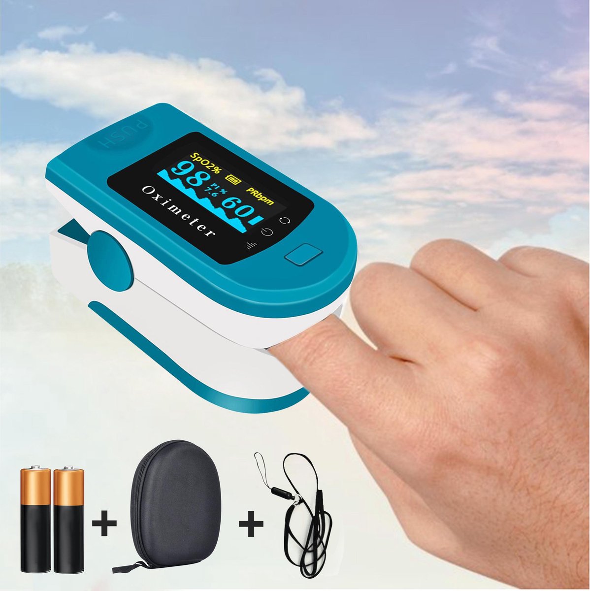 Inblue Saturatiemeter – Oximeter en Hartslagmeter – Zuurstofmeter via Vinger – OLED Scherm - Luxe geschenkverpakking - Opberghoes
