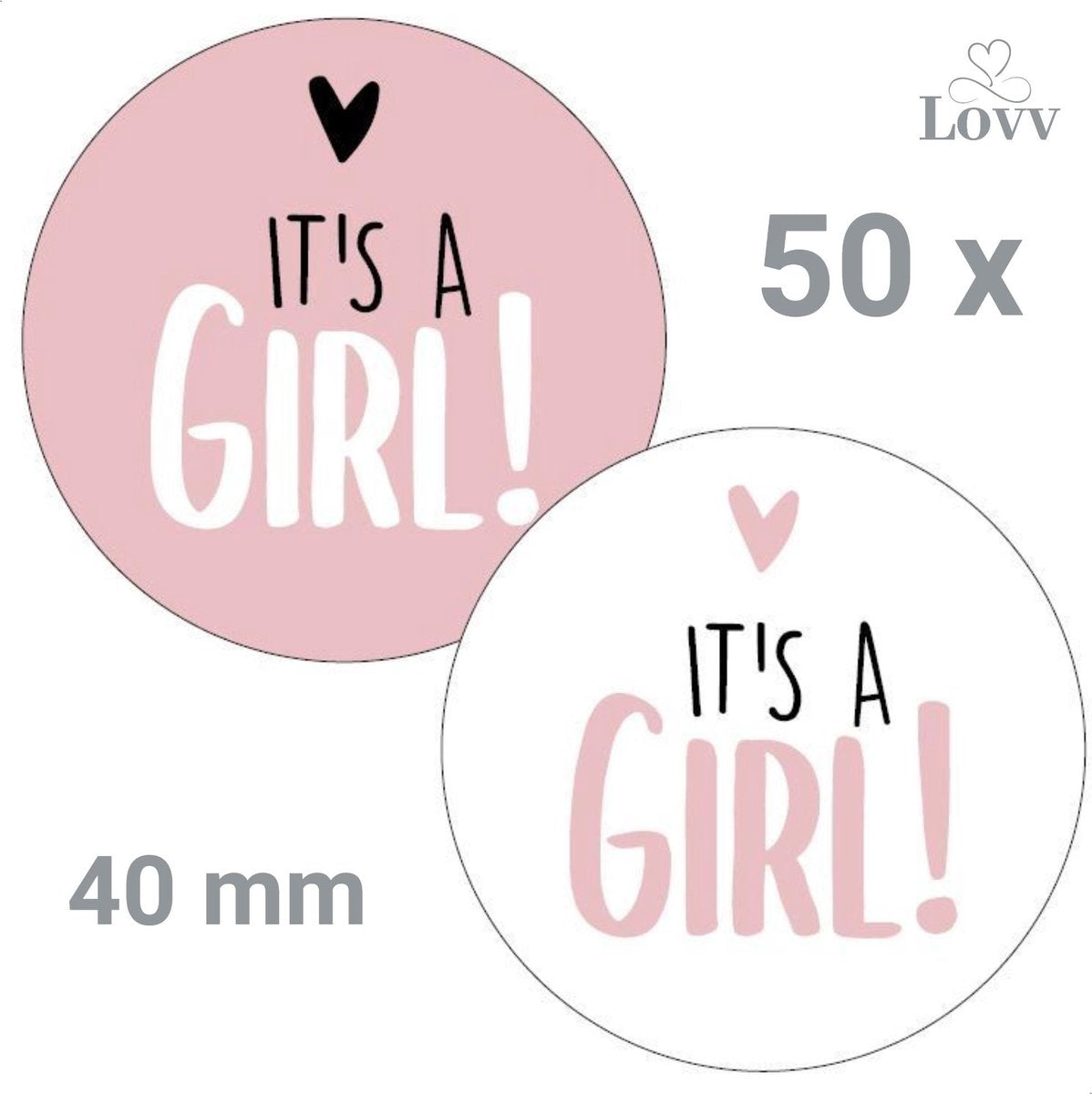Sluitstickers-Geboorte Stickers-Sluitzegel- Sluitzegel Geboorte- Stickers Geboorte-It's a Girl -2 Kleuren-50 stuks - 40 mm