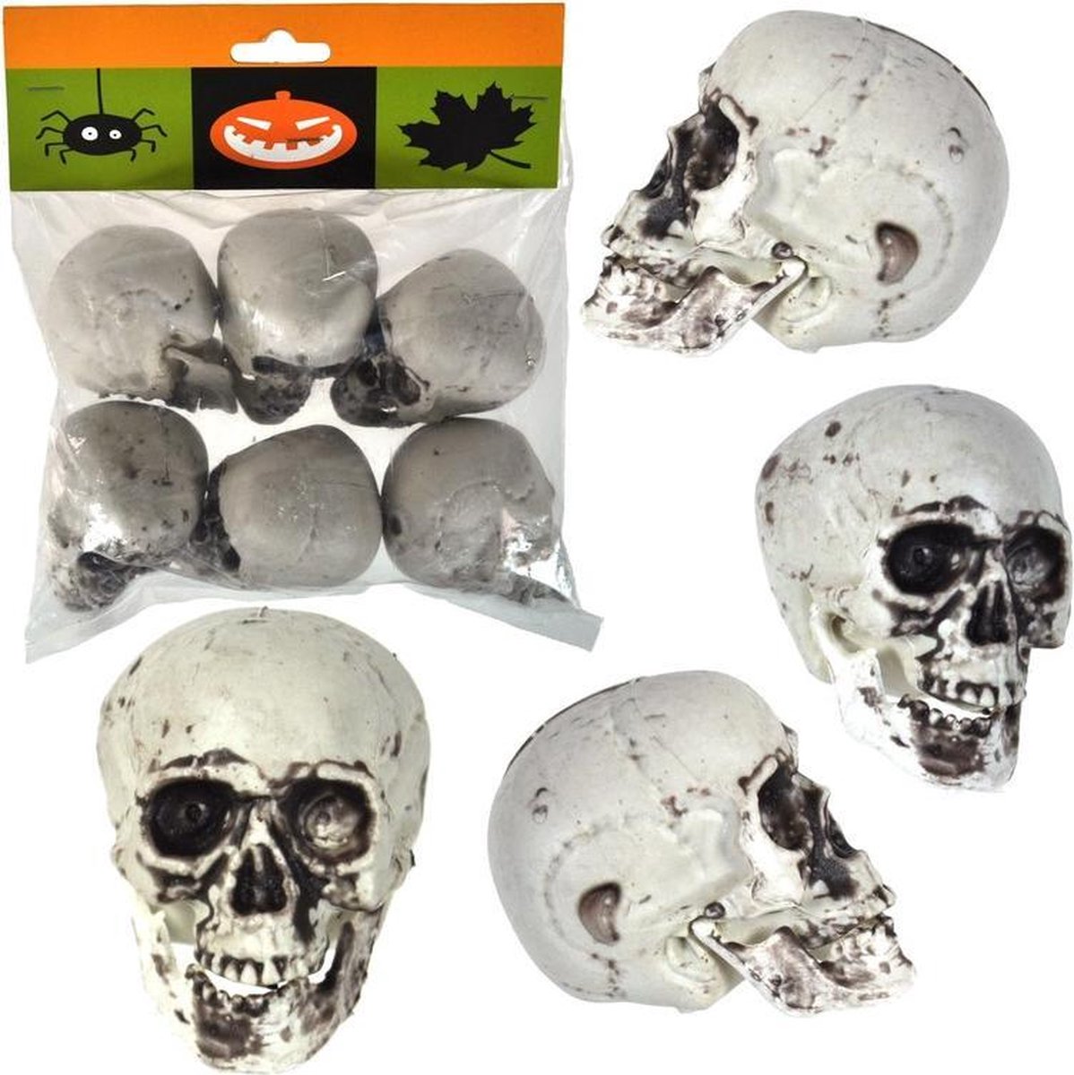 6 stuks decoratie schedels 6 cm - doodshoofd - skull