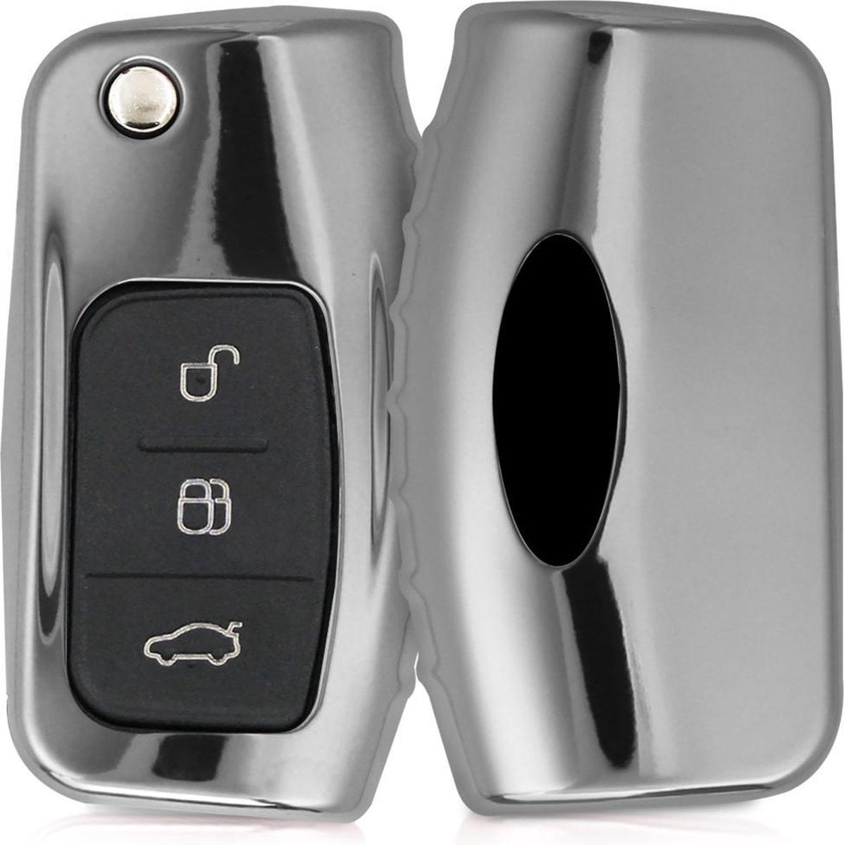 kwmobile autosleutelhoes voor Ford 3-knops inklapbare autosleutel - TPU beschermhoes in hoogglans zilver