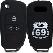 kwmobile autosleutelhoes voor Audi 3-knops autosleutel - Siliconen beschermhoes in zwart / wit / zwart - Rally 69 design