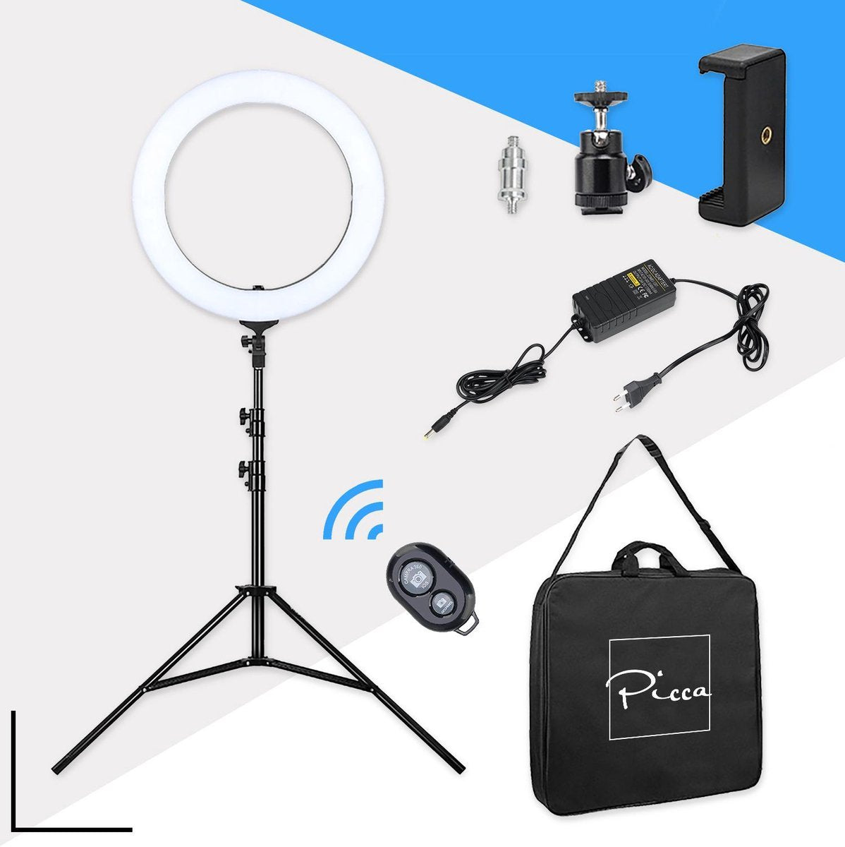 Picca 18 inch ringlamp set led ringlicht met camerastatief - tot 190 cm