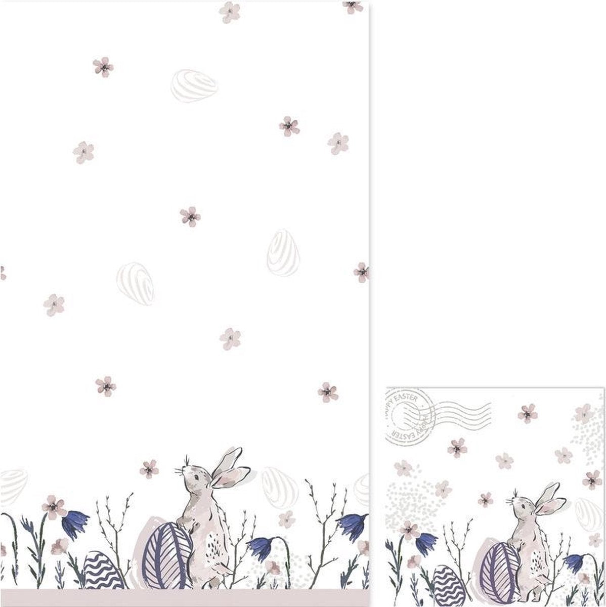 Pasen tafeldecoratie set haas tafelkleed/servetten - Paasontbijt tafeldecoratie tafellaken en servetjes - Pasen thema papieren tafeldecoraties